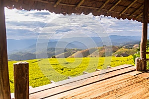 Panorama Aerial View of Pa Bong Piang terraced rice fields, Mae Chaem, Chiang Mai Thailand