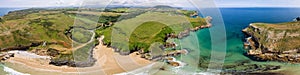 Panorama and aerial view of Playa de fuentes near San Vicente de la Barquera in North Spain, Europe