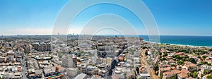 Panorama aerial view of south Tel Aviv neighborhoods and Old Jaffa