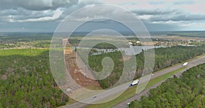 Panorama aerial view traffic line I-10 Interstate expressway near Diamondhead Mississippi