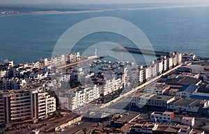 Panorama of Agadir seaport, Morocco. A view from the mountain
