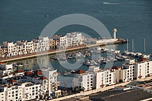 Panorama of Agadir seaport, Morocco. A view from the mountain