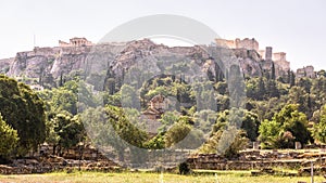 Panorama of the Agora overlooking famous Acropolis hill, Athens