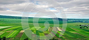 Panorama of agricultural land, fields and gardens, patch of land Ternopil region, Terebovlya district