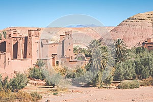 Panorama of Ait Ben Haddou Casbah near Ouarzazate city in Morocco, Africa.