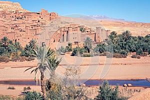 Panorama of Ait Ben Haddou Casbah near Ouarzazate city in Morocco, Africa.