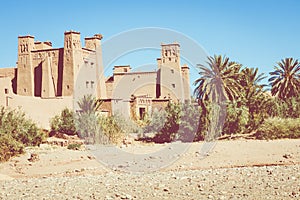 Panorama of Ait Ben Haddou Casbah near Ouarzazate city in Morocco, Africa.