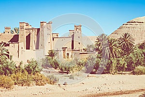 Panorama of Ait Ben Haddou Casbah near Ouarzazate city in Morocco, Africa.