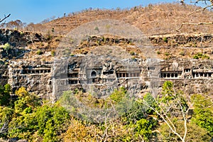 Panorama of the Ajanta Caves. UNESCO world heritage site in Maharashtra, India