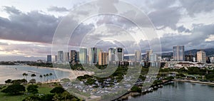 Panorama of Ala Moana Beach Park and Magic Island,