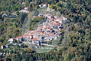 panorama from Alpe Colla piana to small village of Loreglia, Italy photo