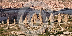 Panorama of amazing sandstone formations in Cappadocia, Turkey.