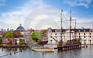 Panorama of Amsterdam with VOC Ship