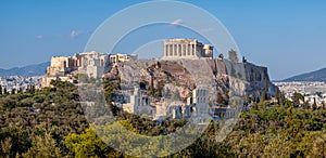 Panorama of Ancient Acropolis of Athens in Greece