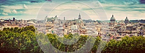 Panorama of the ancient city of Rome, Italy. Vintage photo