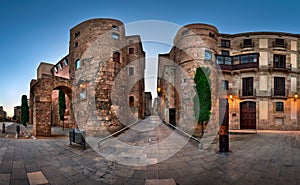 Panorama of Ancient Roman Gate and Placa Nova in the Morning, Ba photo