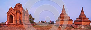 Panorama with ancient shrine and stupas, Bagan, Myanmar