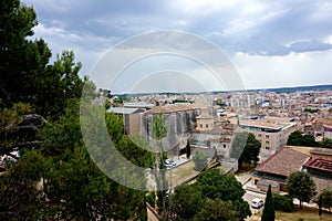 Panorama of the ancient Spanish city of Girona, opening from the walls of the ancient fortress