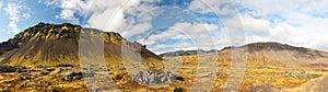 Panorama of an arctic mountainscape in Snaefellsjoekull park