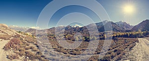 Panorama of arid mountain wasteland.