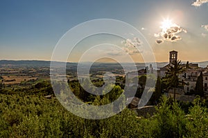 Panorama of Assisi village and Perugia countryside, Umbria, Italy photo