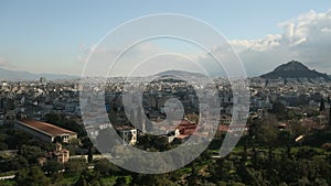 Panorama of Athens and Lycabettus Hill in Greece.