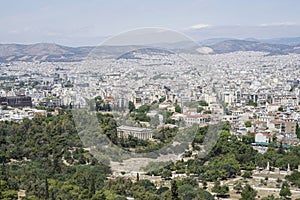 Panorama of Athens with view of the Agora and Temple of Hermes in Greece