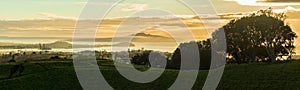 Auckland city in the mist, a panoramic view from Mt Eden Summit