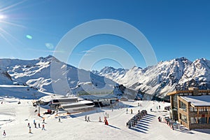 Panorama of the Austrian ski resort of Ischgl. Taken at the main Idalp plateau