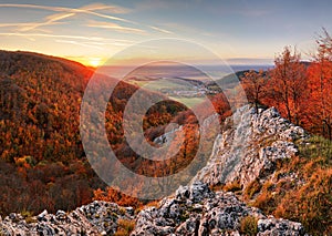 Panorama of autumn forest and rock in Slovakia mountain