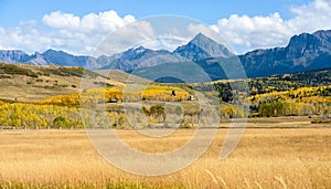 Panorama of Autumn Mountain Valley at Mt. Sneffels