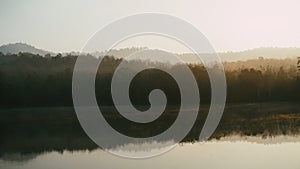 Panorama Of Autumn River Landscape In Jet Khot Nature Study Centre, THAILAND At Sunset. Sun Shine Over Water Lake Or River At