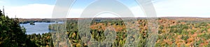 Panorama of the autumnal Algonquin National Park with the Cache Lake. Canada