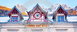 Panorama background of Chamonix train station,Mont Blanc, France and mountain peaks