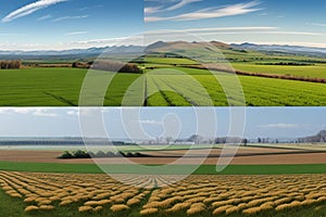 Panorama background of fields and meadows in different seasons ai generated