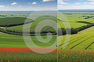 Panorama background of fields and meadows in different seasons ai generated