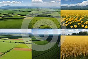 Panorama background of fields and meadows in different seasons ai generated