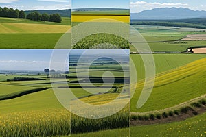 Panorama background of fields and meadows in different seasons ai generated