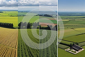 Panorama background of fields and meadows in different seasons ai generated