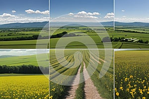 Panorama background of fields and meadows in different seasons ai generated