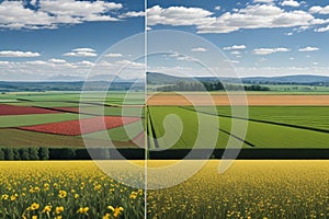 Panorama background of fields and meadows in different seasons ai generated