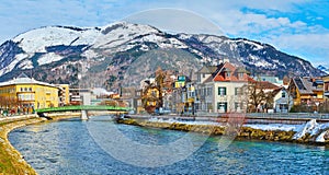 Panorama of Bad Ischl from Traun river bank, Austria