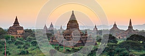 Panorama of Bagan temple at sunset, Myanmar