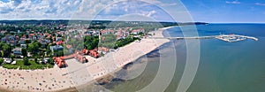 Panorama of the Baltic sea coastline with wooden pier in Sopot, Poland