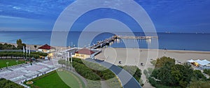 Panorama of Baltic Sea pier in Sopot at dusk