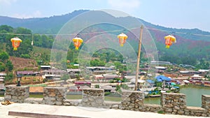 Panorama of Ban Rak Thai village from fortress wall, Thailand