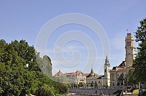 Panorama of the bank of River Crisul Repede from Oradea City in Romania.