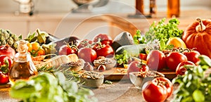 Panorama banner with fresh ingredients and spices