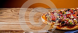 Panorama banner of a traditional Greek pizza