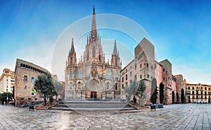 Panorama of Barcelona Cathedral. Spain. Barri Gothic photo